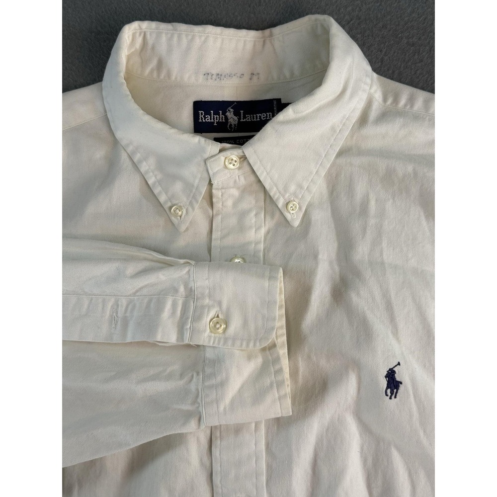 Ralph Lauren Shirt Mens 2XL White Solid Button Down Long Sleeve Cotton Casual